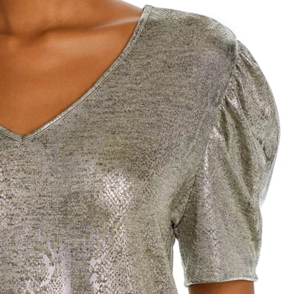 Kim & Cami Metallic Snake Skin Puff Sleeve Top - Picture 3 of 3